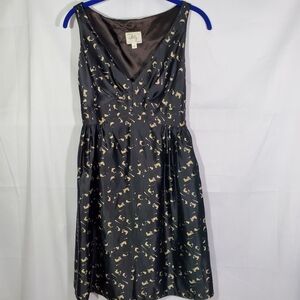 Milly New York Dress Black and Gold Silky Sleeveless Midi Size 6